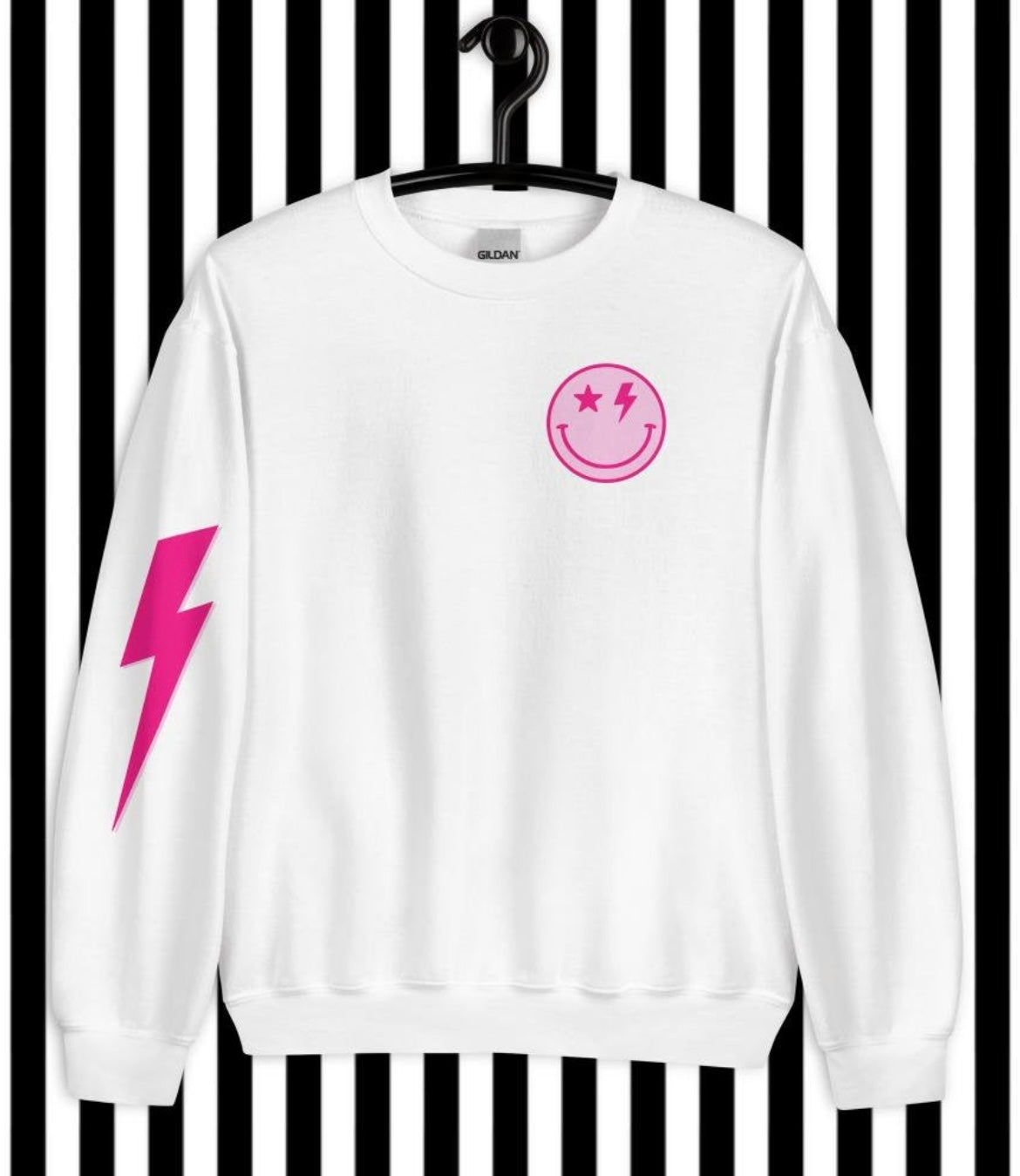 PINK SMILEY WITH LIGHTENING BOLT