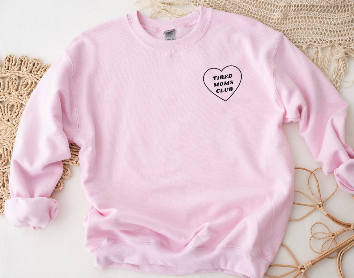 TIRED MAMA CLUB HEART LEFT CHEST