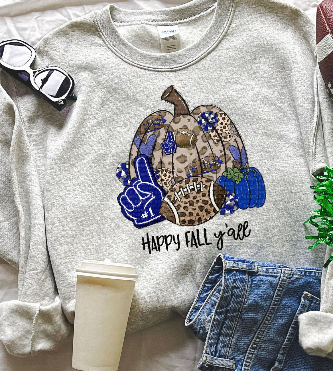 HAPPY FALL Y'ALL WITH BLUE PUMPKIN