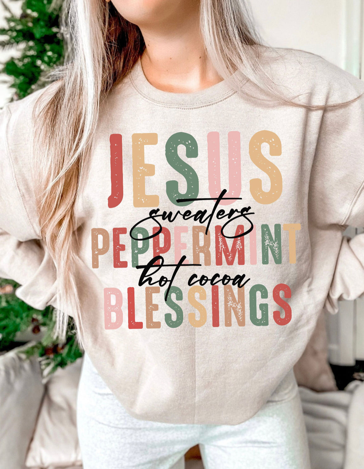 JESUS SWEATERS PEPPERMINT HOT COCOA BLESSINGS