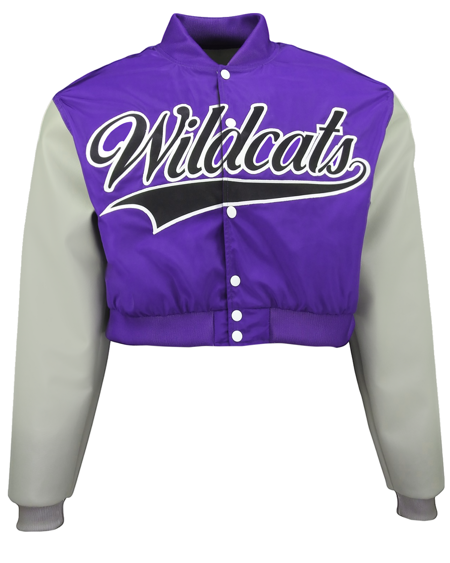 Sublimated Crop Top Letterman Jacket w/ Faux Leather Sleeves