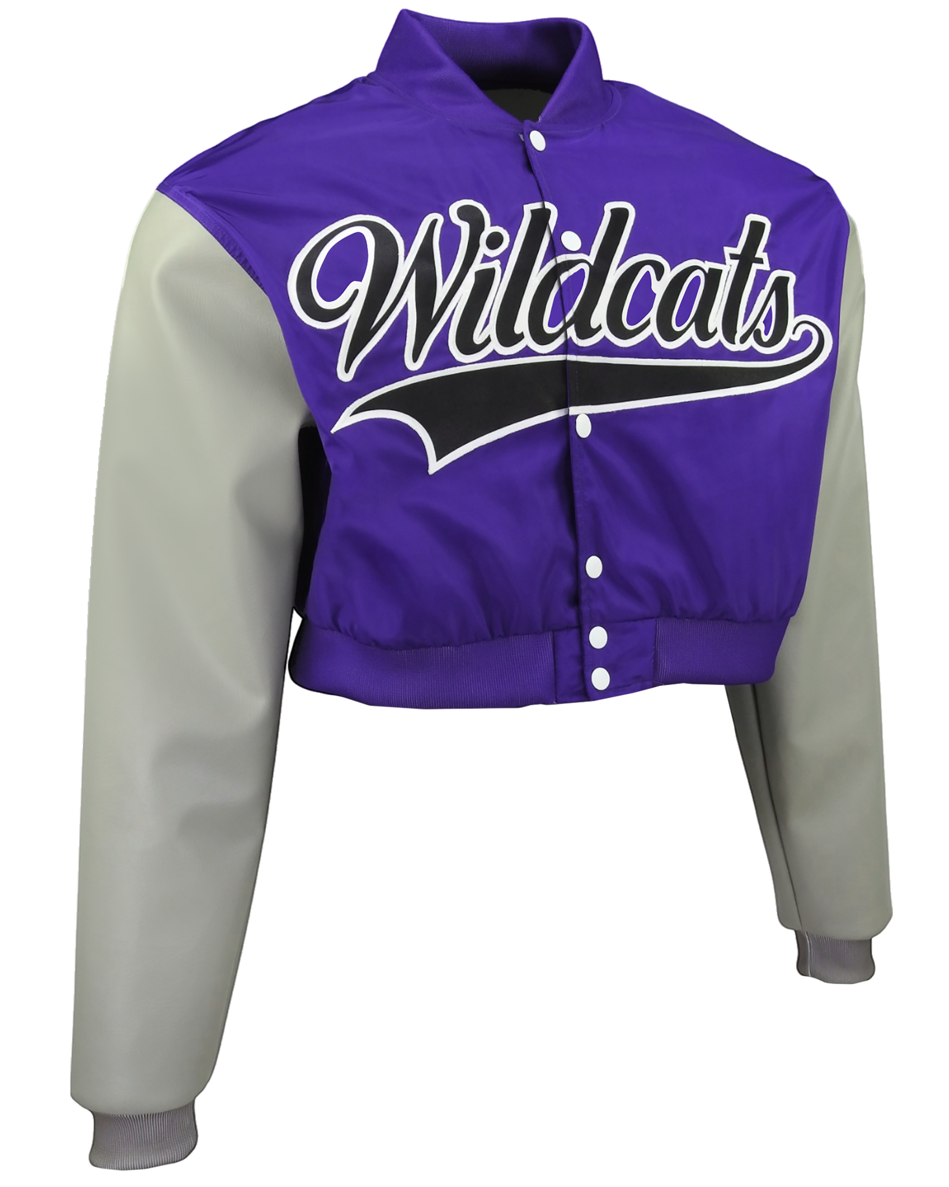 Sublimated Crop Top Letterman Jacket w/ Faux Leather Sleeves